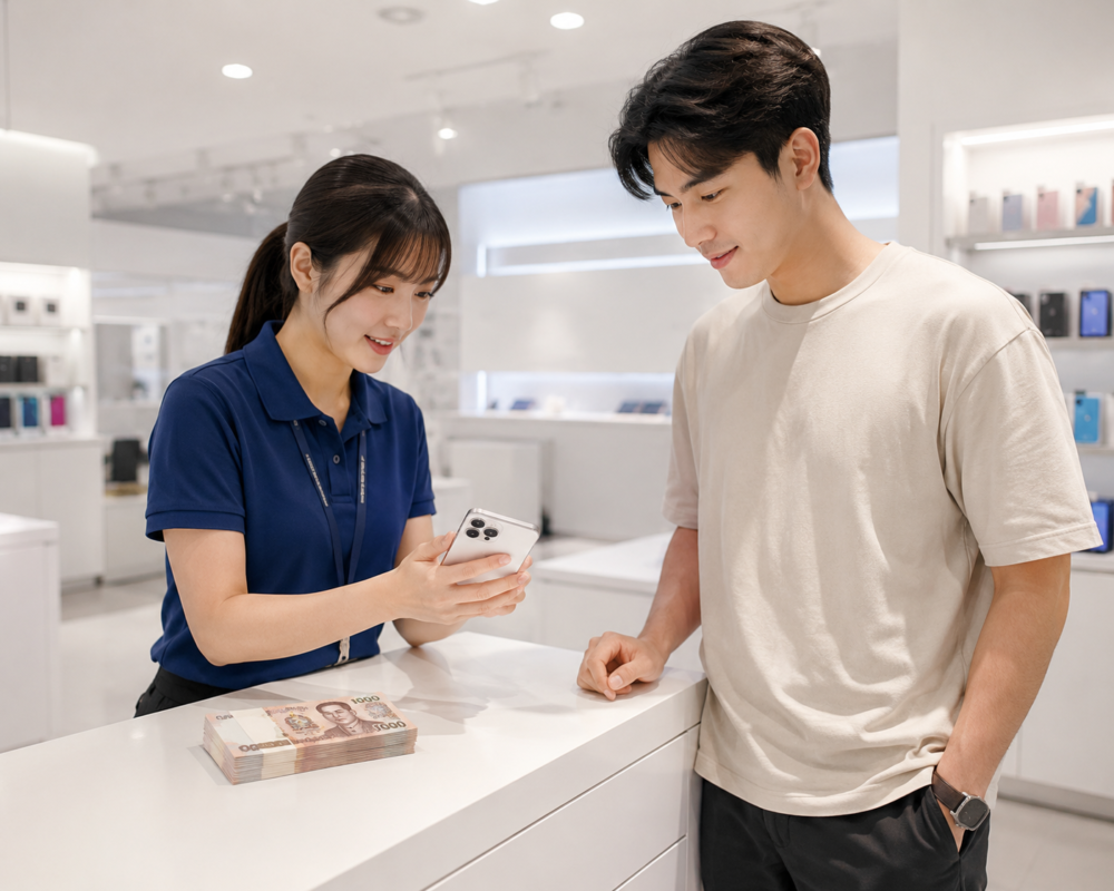 ลูกค้านำ iPhone 17 Pro มาประเมินราคา ร้านมือถือ.com รับซื้อ iPhone 17 Pro เช็กฟรี